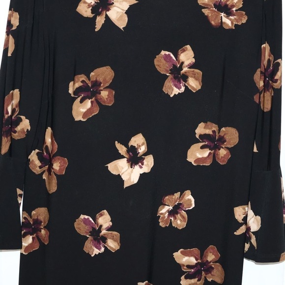 VTG Tommy Hilfiger Midi Dress Sz 16 3/4 Bell Sleeves Brown Floral Hidden Zipper - Picture 4 of 13